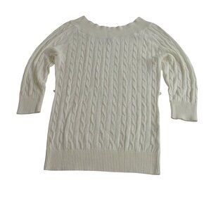 New York and Company Cable Knit Sweater Women Size XS White Cotton Blend NO BELT